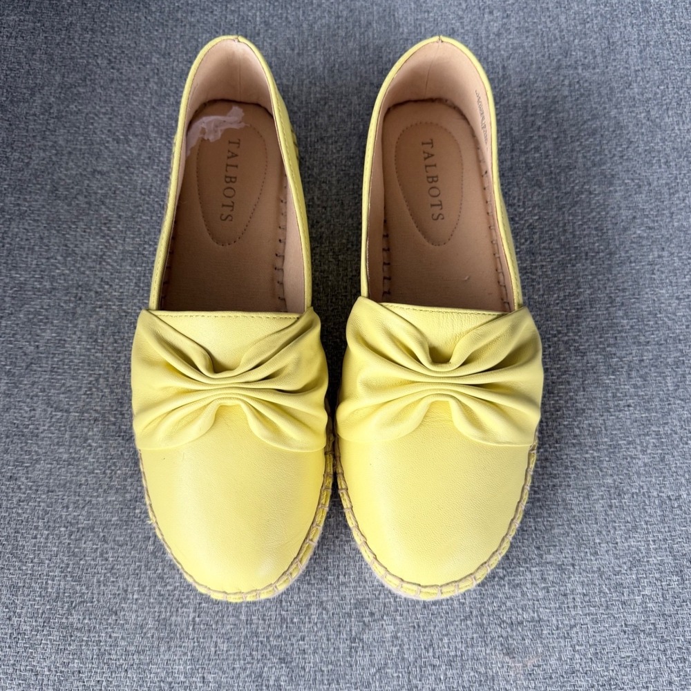 Womens Size 7 Talbots Izzy Cinched Leather Espadrille Flats Lemon Chiffon Yellow